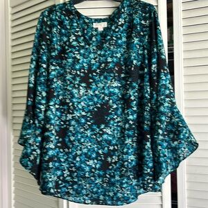 Belle by Kim Gravel blue floral blouse Ladies Large